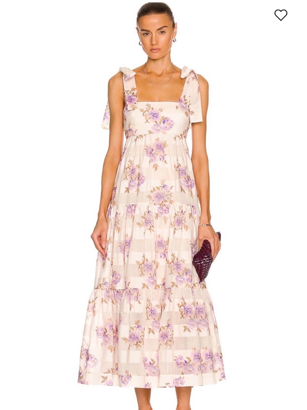 Zimmermann Rosa Striped Picnic Maxi Dress Tie Shoulder Purple Floral Sz 0 (US 4)